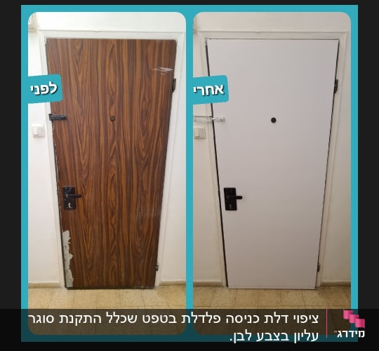 דלת לפני ואחרי ציפוי, עץ ולבן.